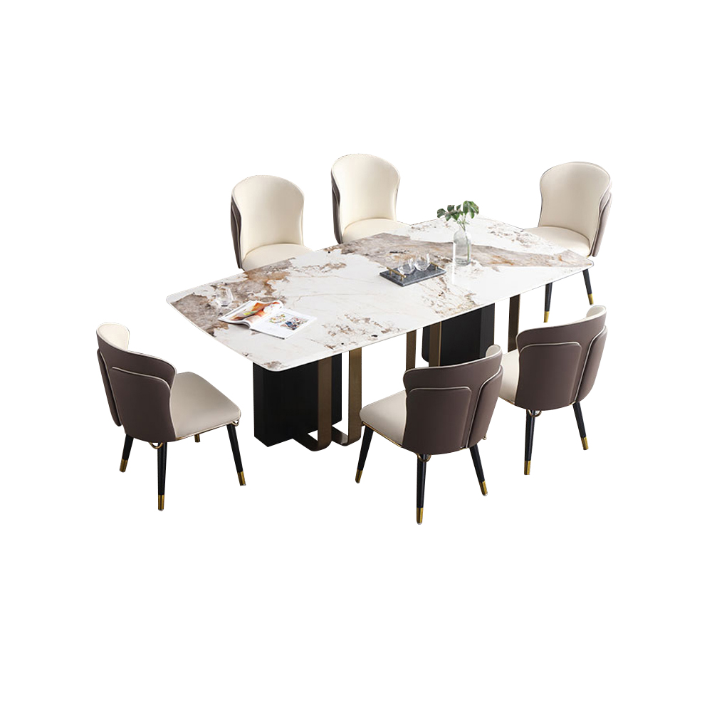 Table de salle à manger rectangulaire en pierre de 7 pièces de 1600 mm avec piédestal