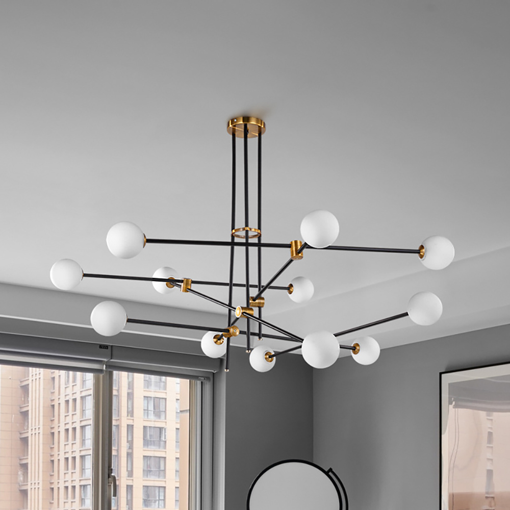 

Modern 12-Light Warm Light Sputnik Chandelier in Black & Gold