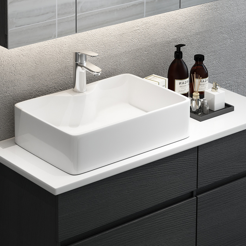 800mm Black & White Floating Bathroom Vanity Marble Top Ceramic Countertop Basin