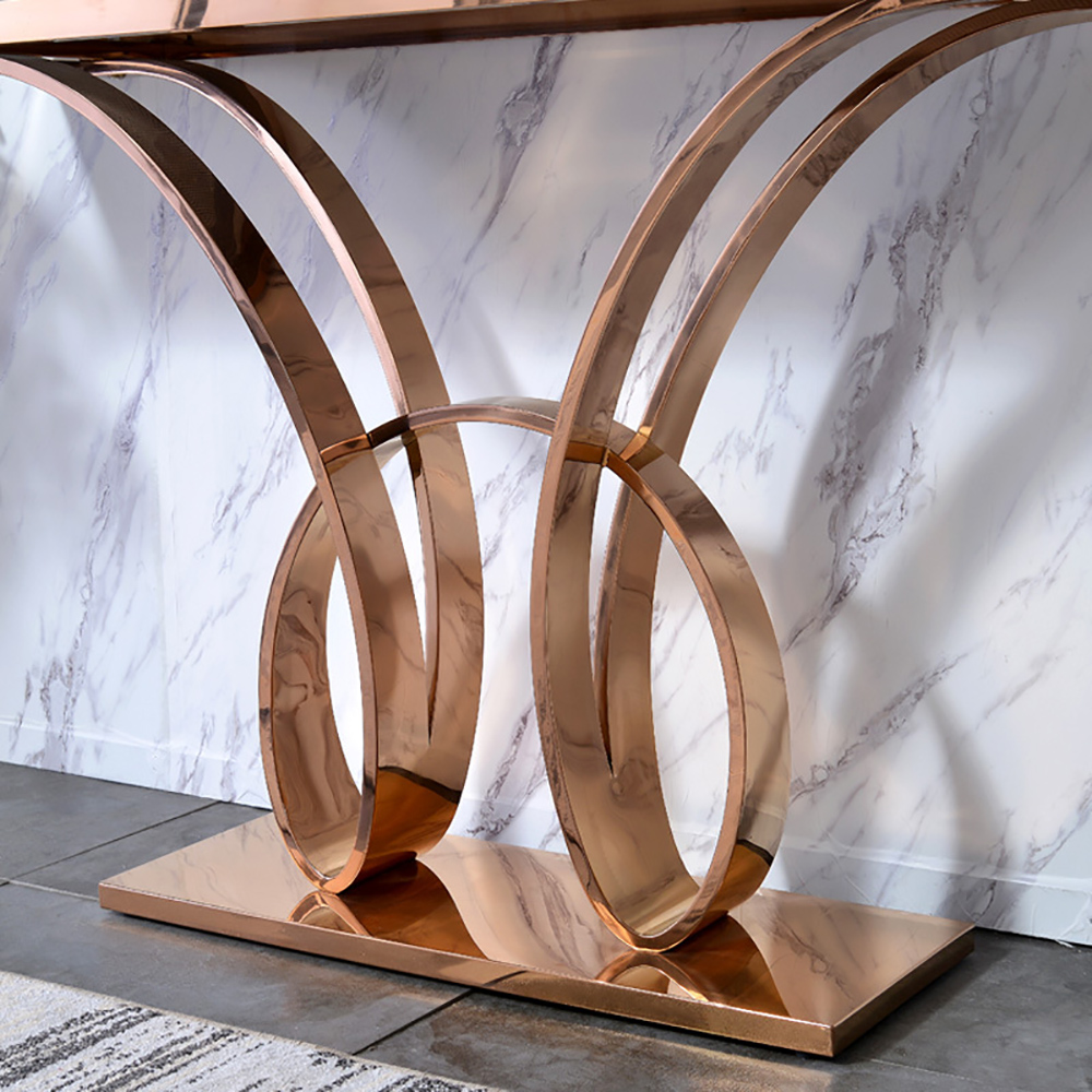 

59.1" Contemporary Black Marble Console Table Rose Gold Base Narrow Entryway Table