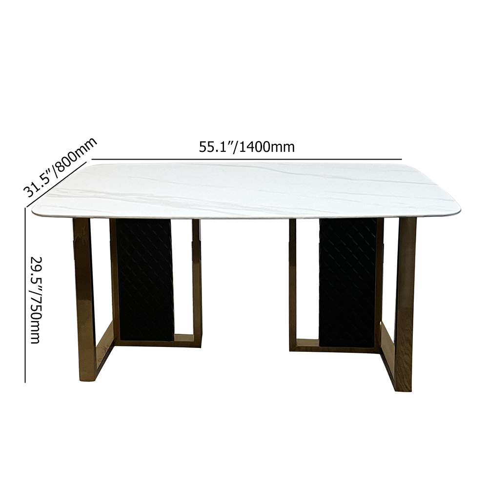 

55" Stone Rectangular Dining Table Carbon Steel White for Dining Room