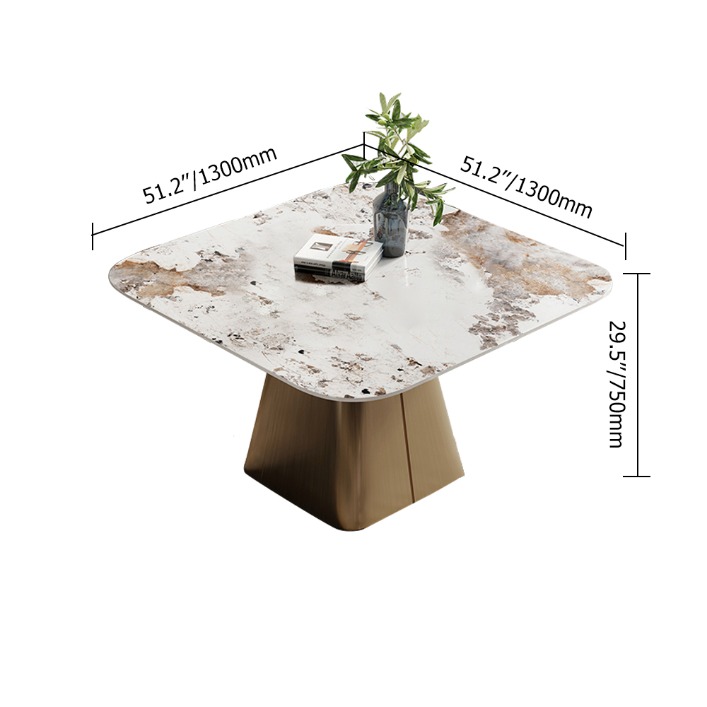 

Square Stone-Top Pedestal Dining Table Hourglass-Shaped Base