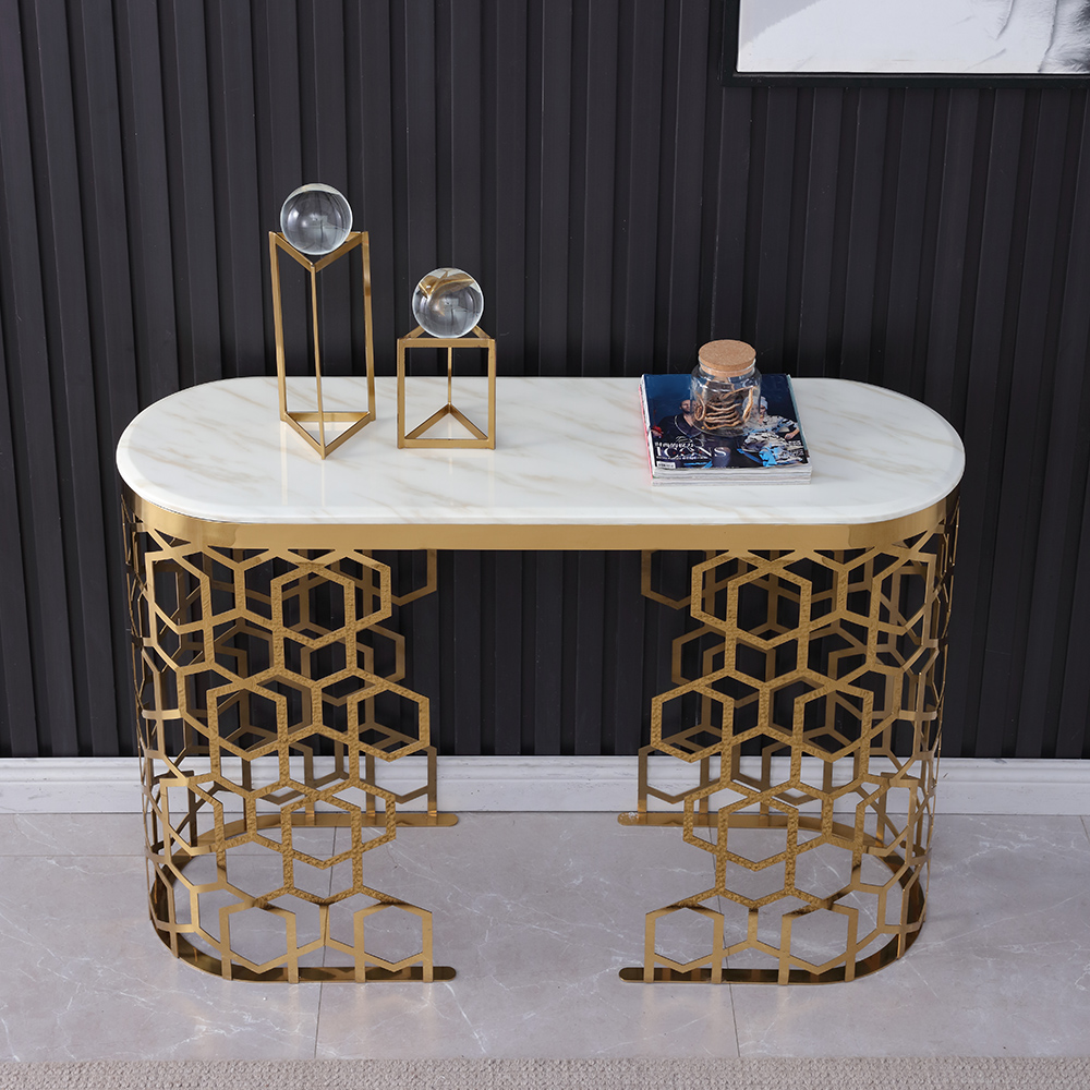 1200mm White Oval Narrow Entryway Table Marble Console Table with