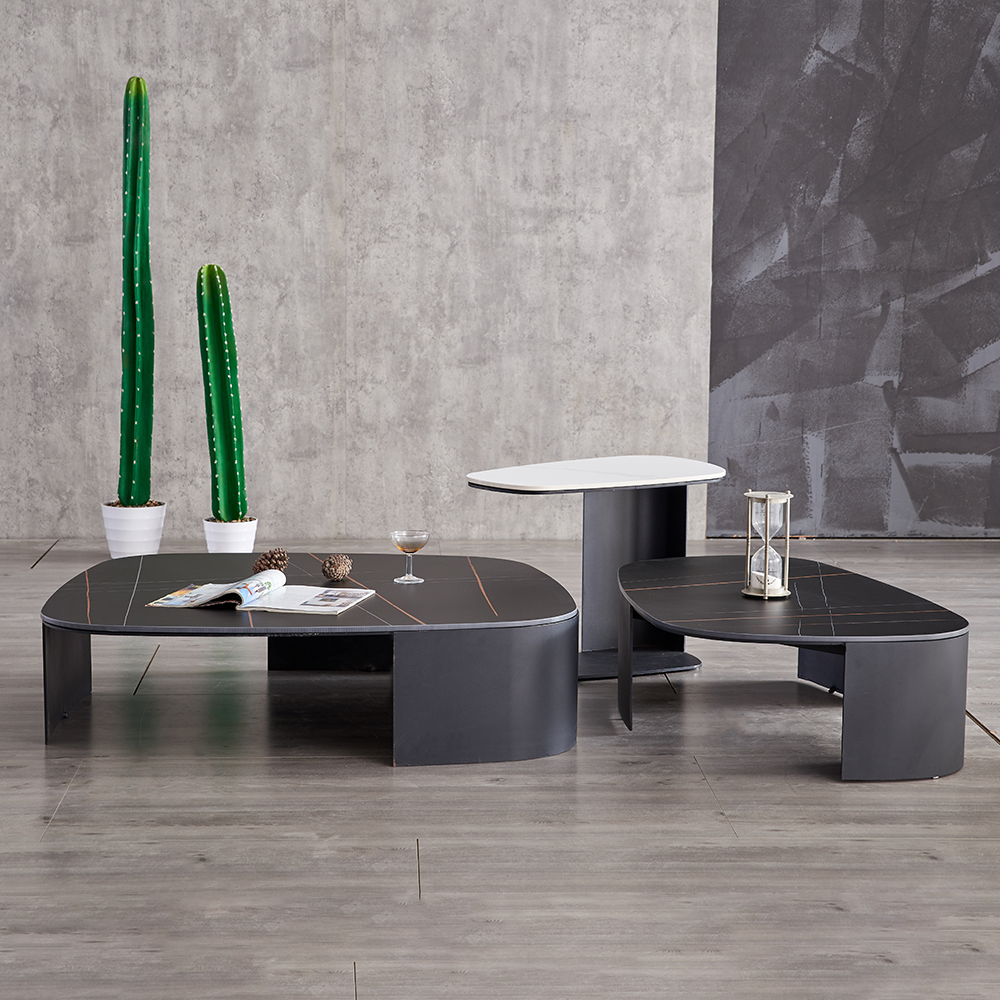 

Luxury Irregular Coffee Table Set Stone Top & Stainless Steel Set of 3
