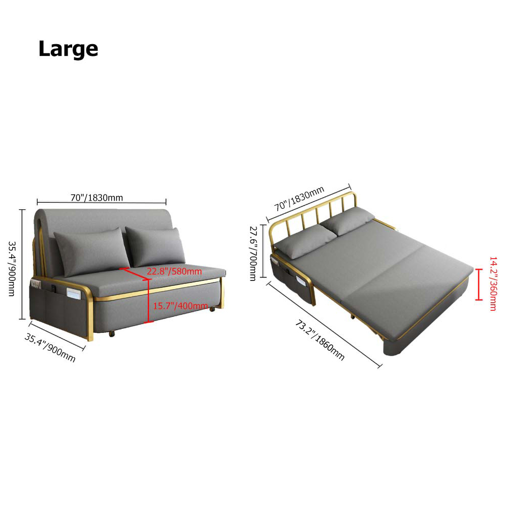 King Sleeper Sofa Grey Upholstered Convertible Sofa Leath-Aire