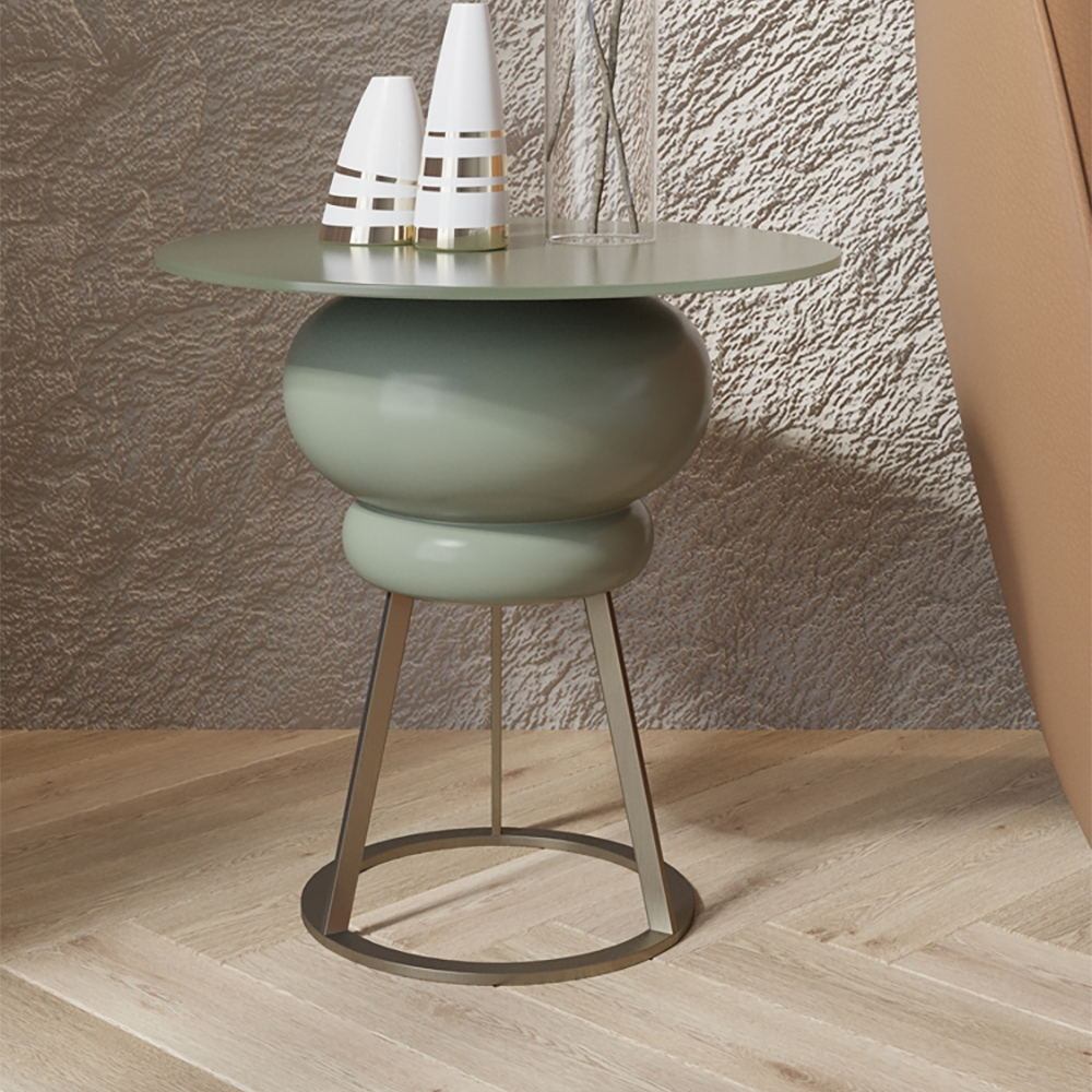 

22" Mellow Green Tempered Glass Round Side Table Nightstand Bedside Table