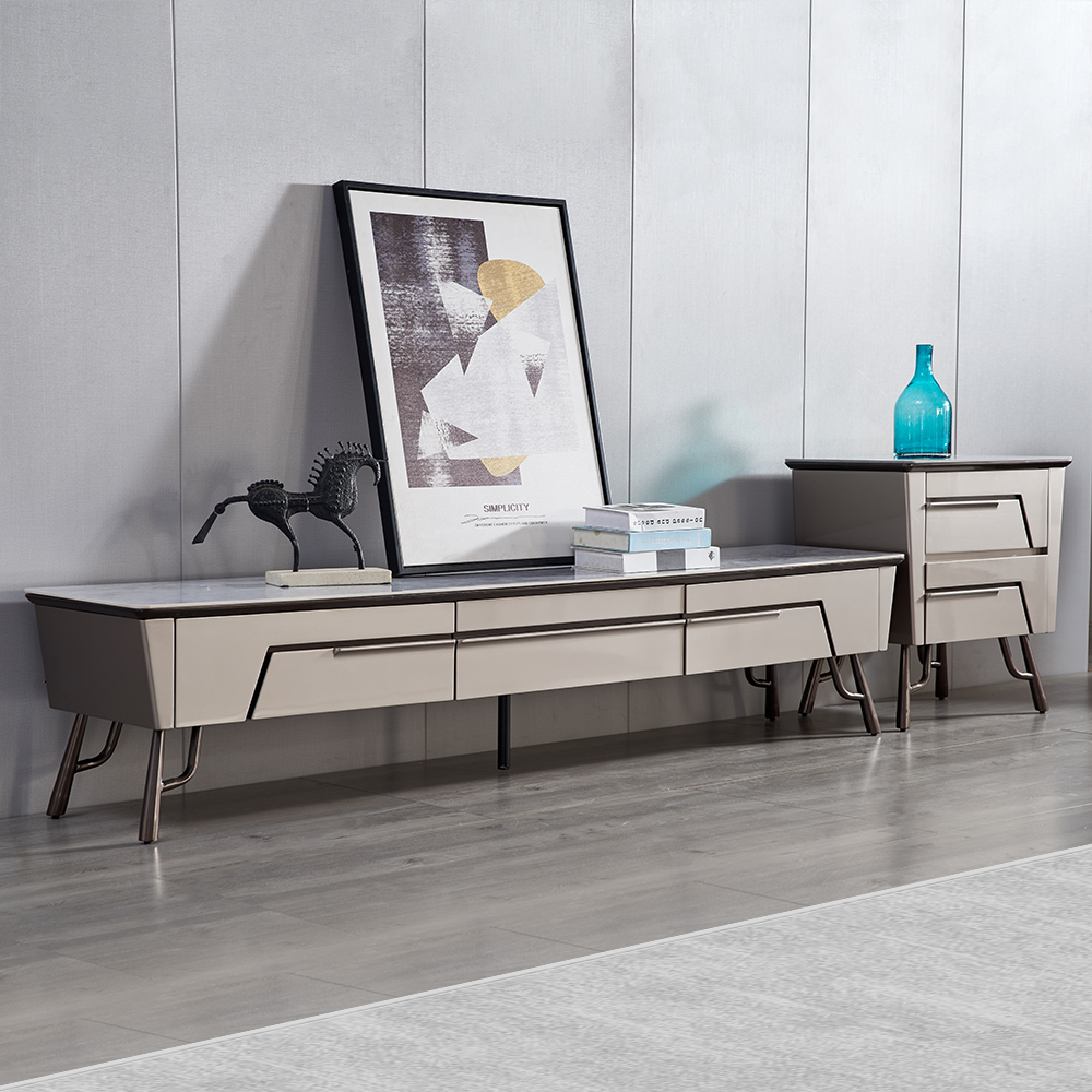 

2 Pieces Modern Stone Top TV Stand Media Console with Storage & 2-Drawer Chest