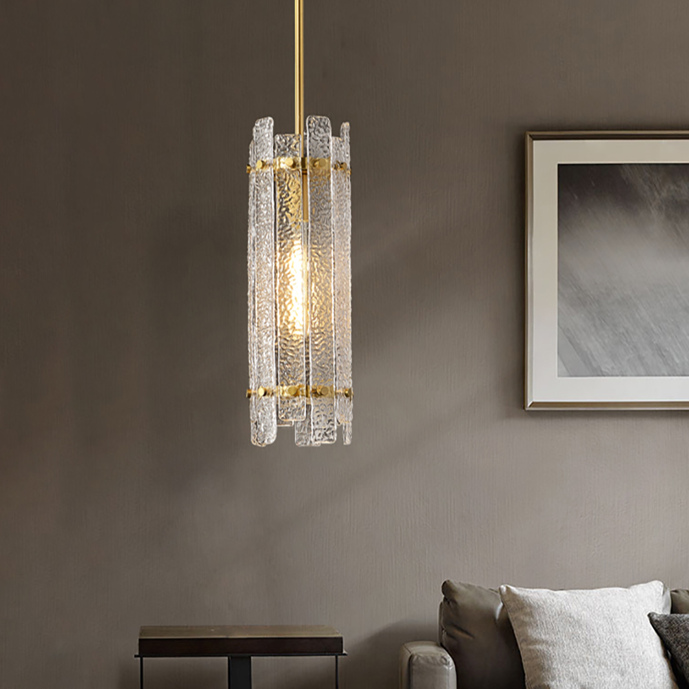 

Modern 1-Light Water-ripple Glass Pendant Lighting in Brass Finish