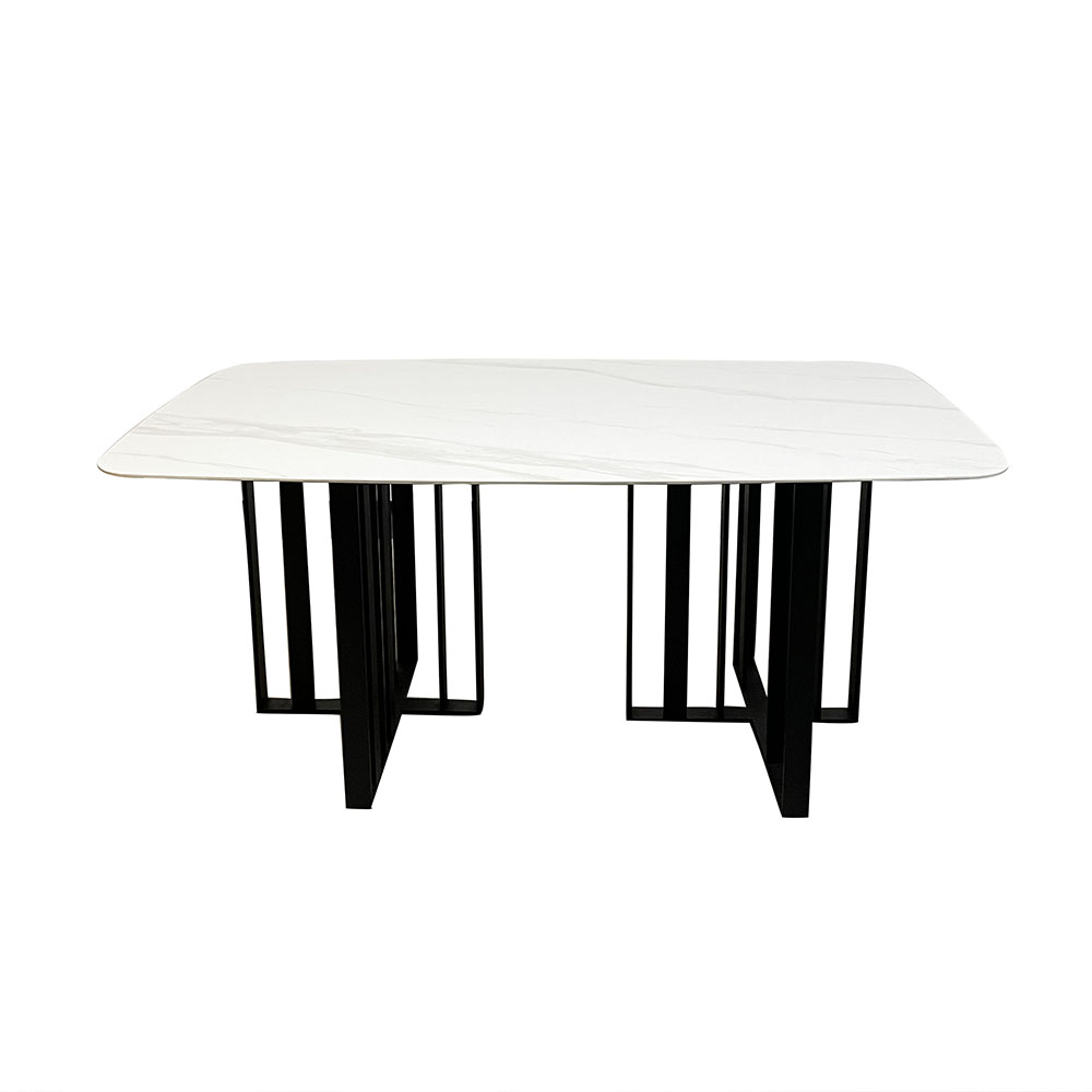 

Modern Rectangle Stone-Top Dining Table Double Pedestal Carbon Steel Base
