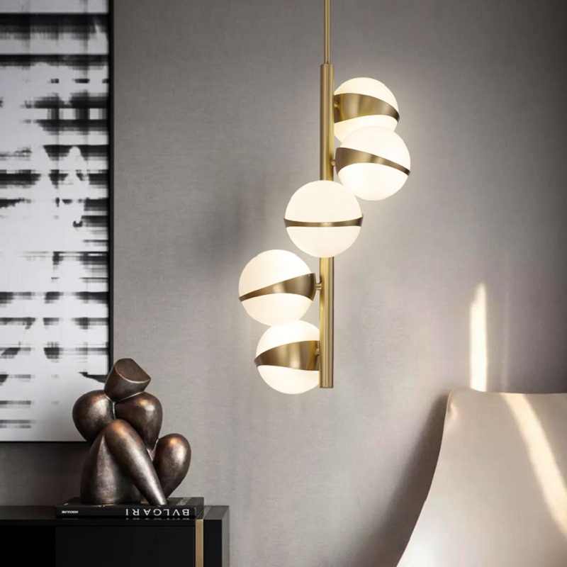 

Modern 5-Light Pendant Light with White Globe Shades