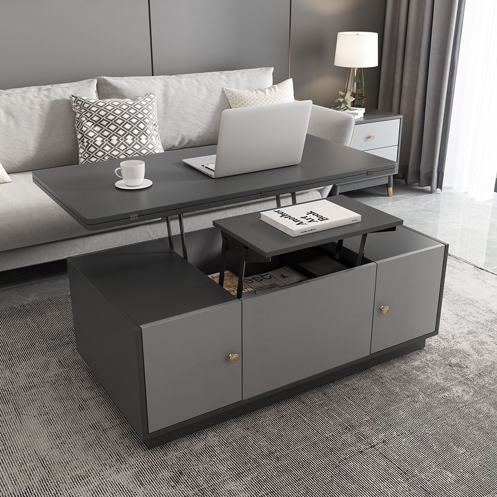 Ultic Modern Grey Multifunctional Square Lift-top Coffee Table with Storage
