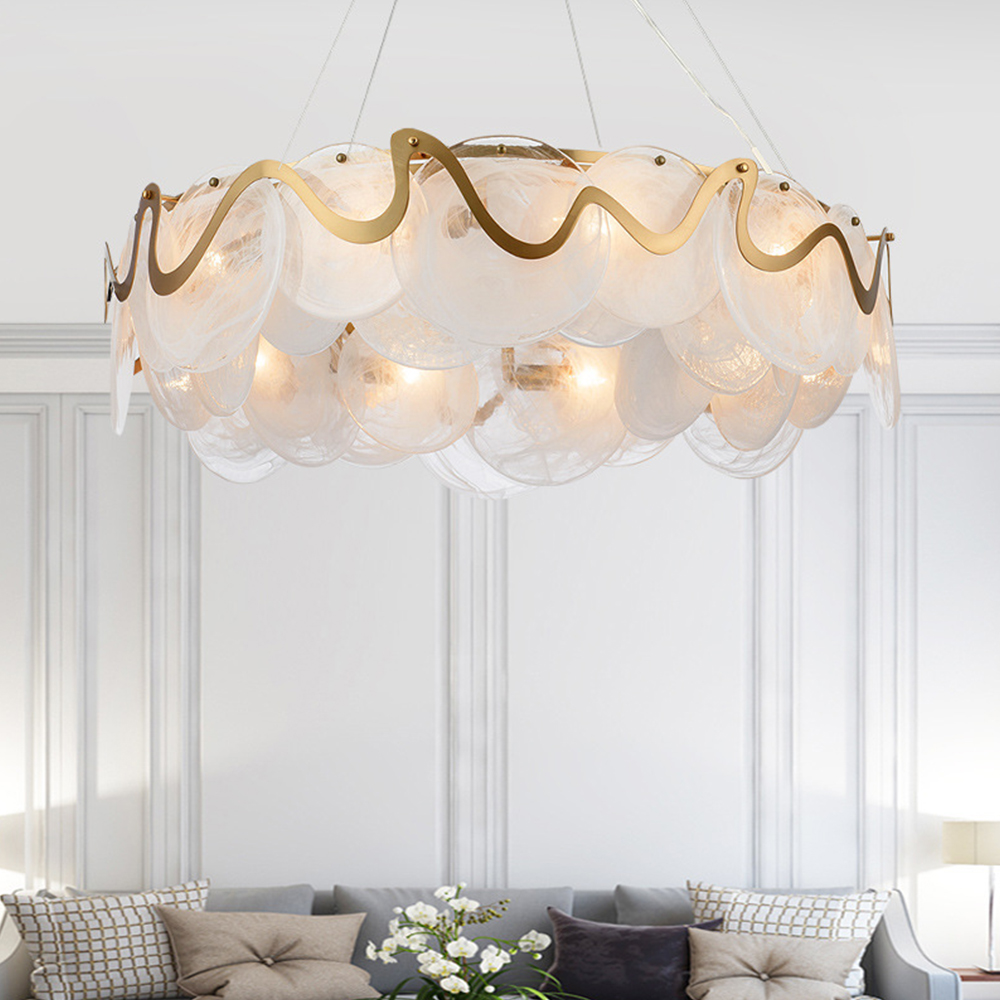 

Modern 8-Light Cloud Glass Chandelier with Adjustable Cables