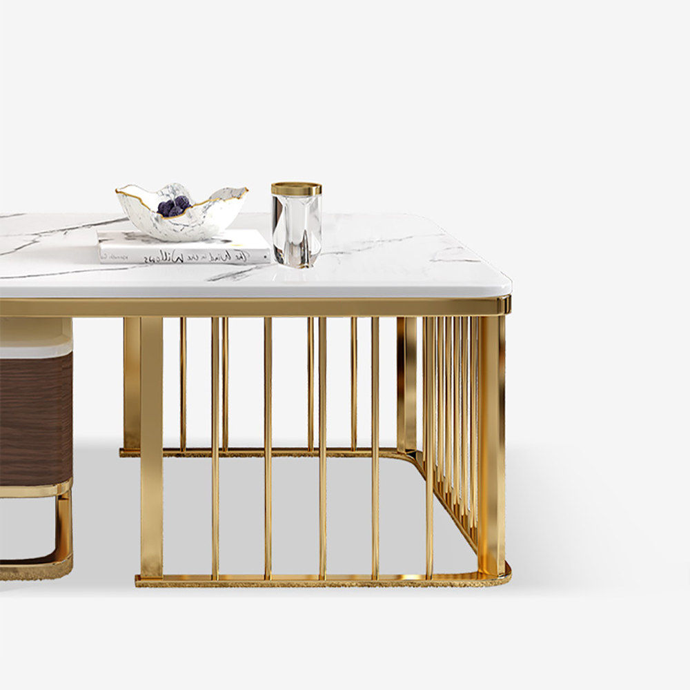 Manufactured Wood & Marble White & Gold Nesting Coffee Table with