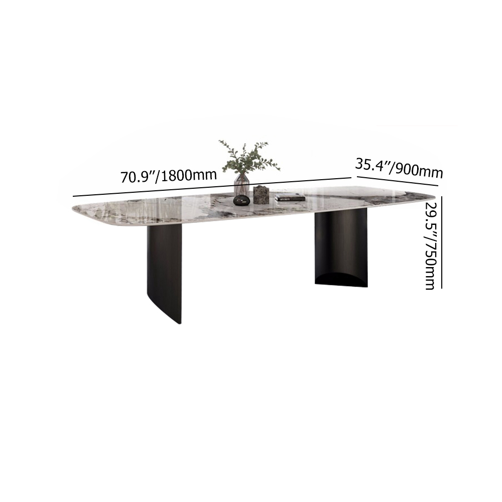 Table de Salle à Manger 1800mm Rectangulaire Moderne en Pierre avec Double Piédestal