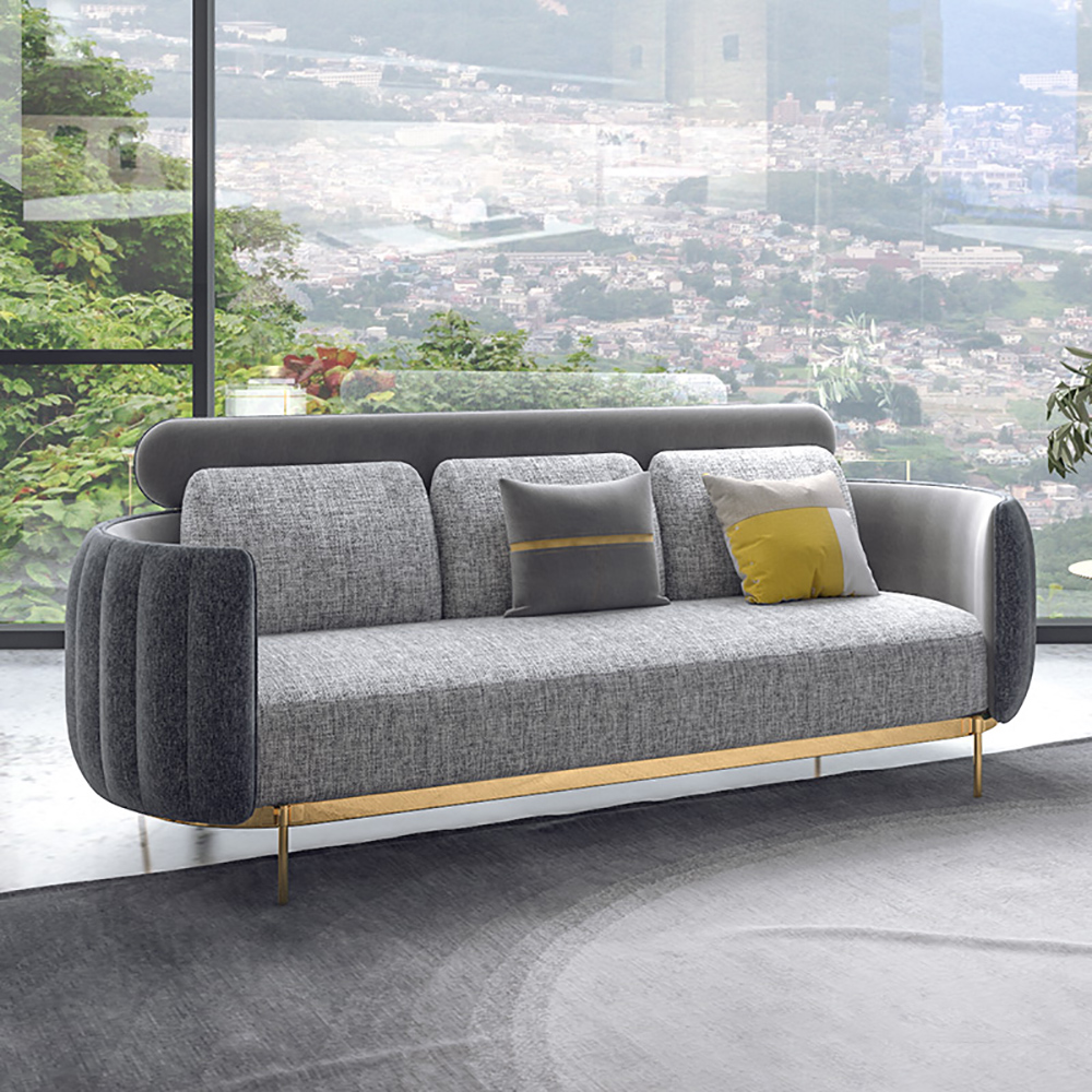 86.6" Modern Upholstered Sofa 3-seater Linen Sofa With Gold Metal Legs