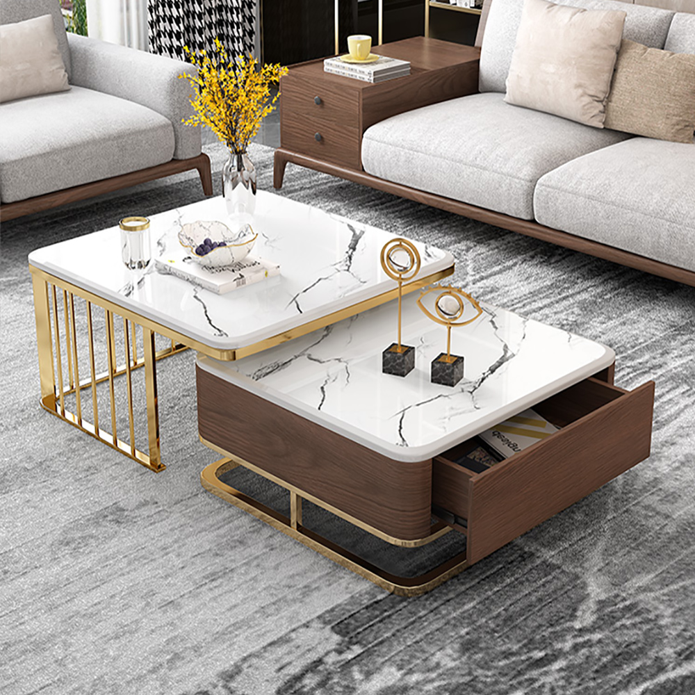 Manufactured Wood & Marble White & Gold Nesting Coffee Table with ...