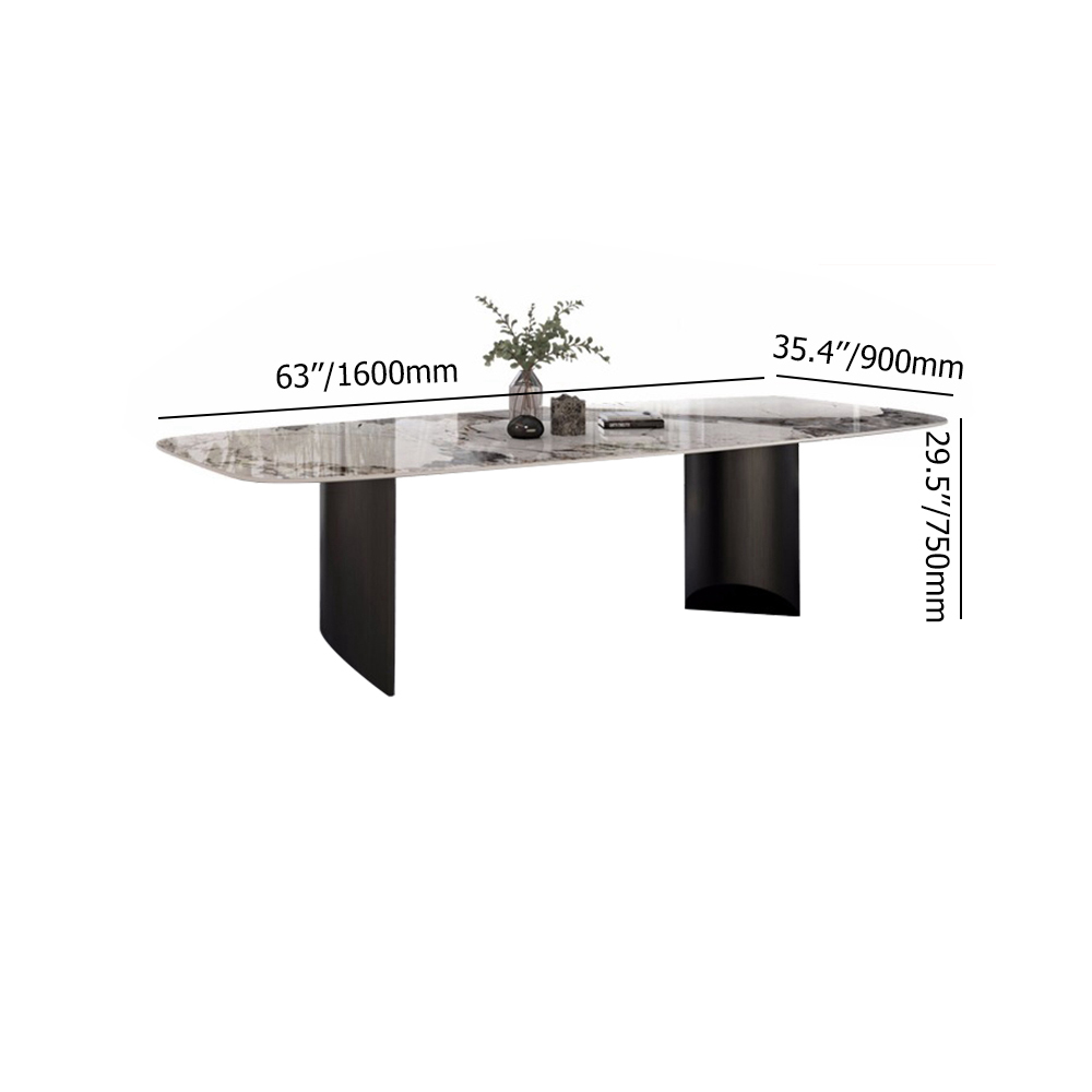 Table de Salle à Manger 1800mm Rectangulaire Moderne en Pierre avec Double Piédestal