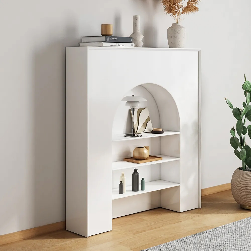Image of 39.4"W x 43.3"H Matte White Decorative Fireplace Bookcase Wooden 3-Tier Storage Shelving