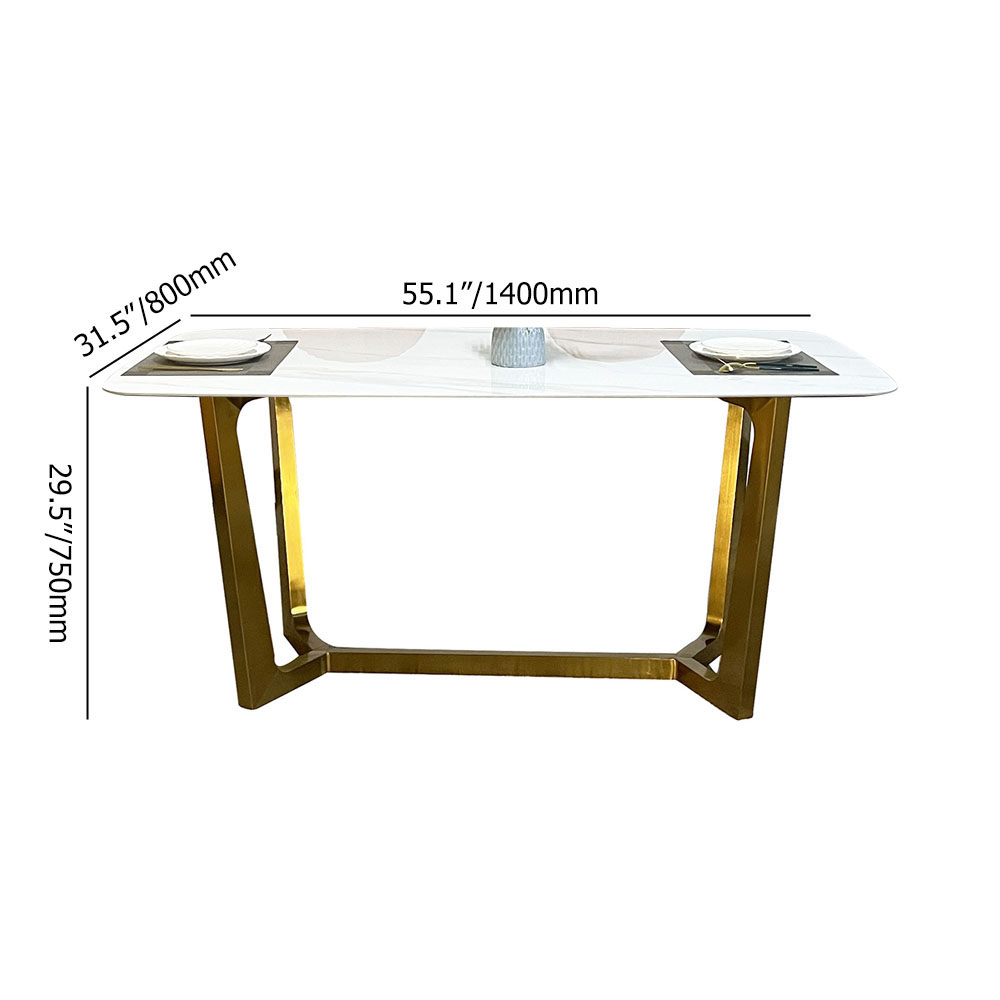 

55.1" White Modern Stone Dining Table with Carbon Steel Legs