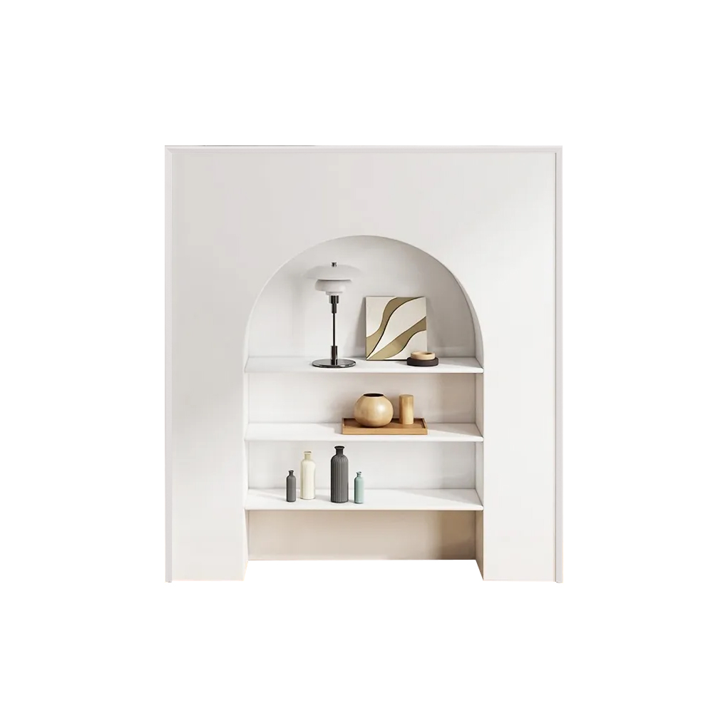 39.4"W x 43.3"H Matte White Decorative Fireplace Bookcase Wooden 3-Tier Storage Shelving