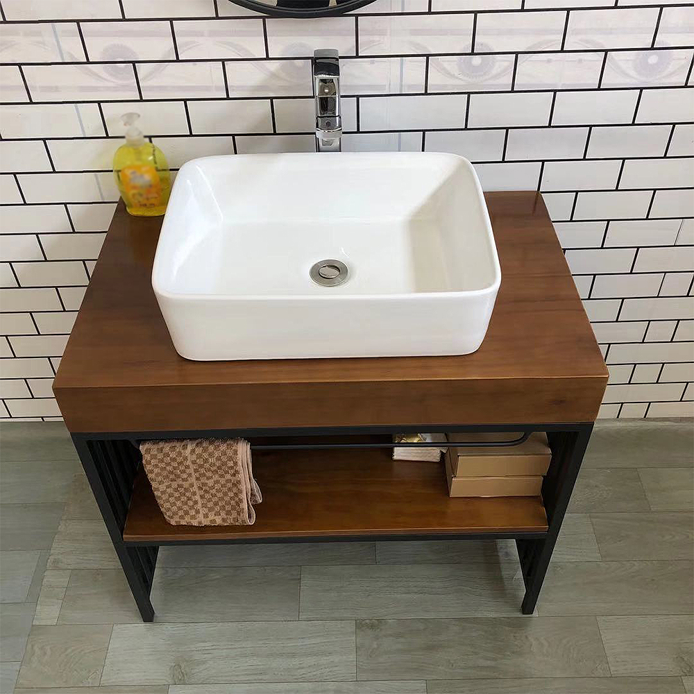 

31" Industrial Black Free-Standing Bathroom Vanity with Towel Rod & Shelf