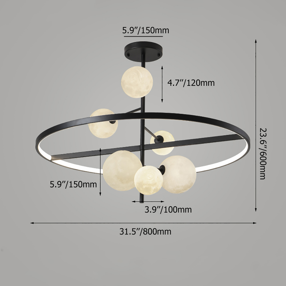 6-Light Chandelier Metal LED Ceiling Light with White Moon Shade