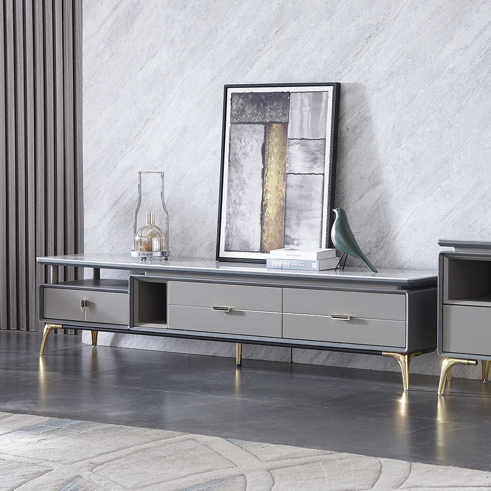 

Gray Modern Stone Top TV Stand with MDF Drawers