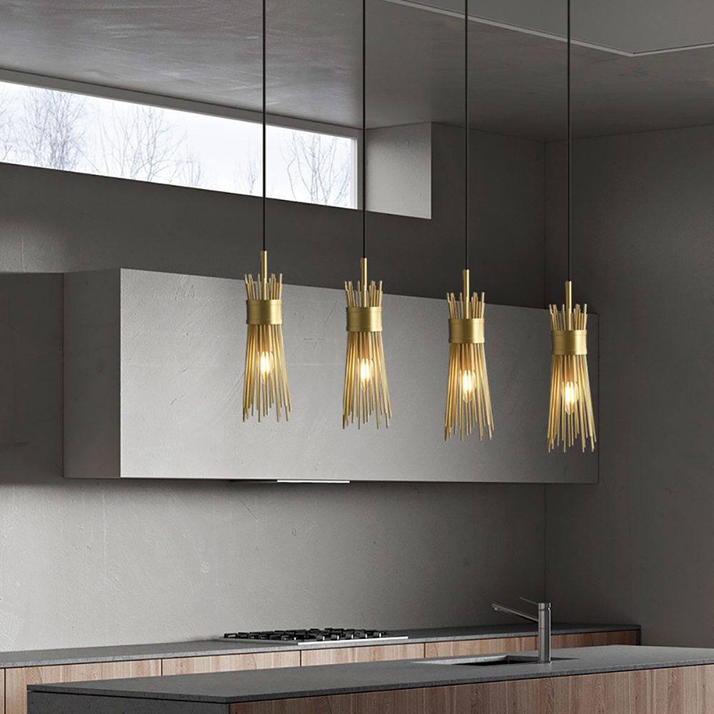Creative 4-Light Linear Kitchen Island Lighting with Wheat-Straw Lampshades