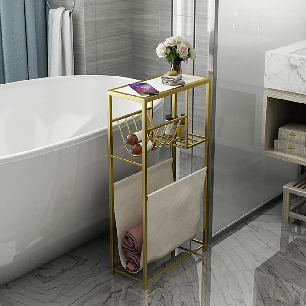 

29.5" Bathroom Storage Shelves Toilet Paper Holder with Removable Linen Bag