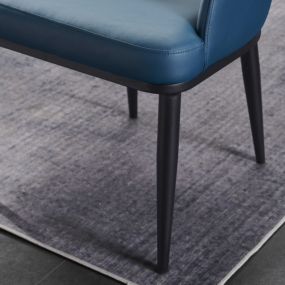 Blue Modern Faux Leather Upholstered Dining Chair with Solid Wood Legs Set of 2