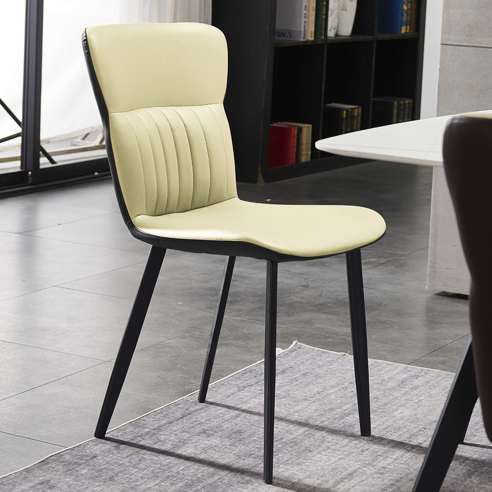 

Modern Faux Leather Upholstered Dining Chair with Metal Legs in Light Yellow