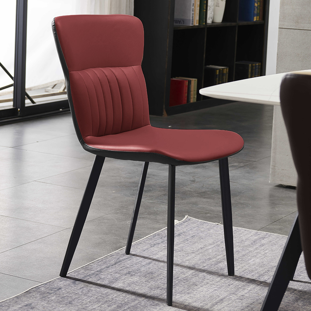 

Modern Faux Leather Upholstered Dining Chair with Metal Legs in Wine