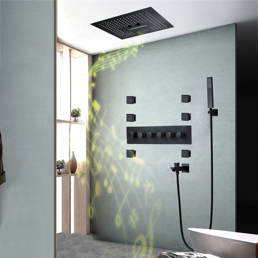

Wall-Mounted 16" Shower System Rainfall 5 Functions Thermostatic