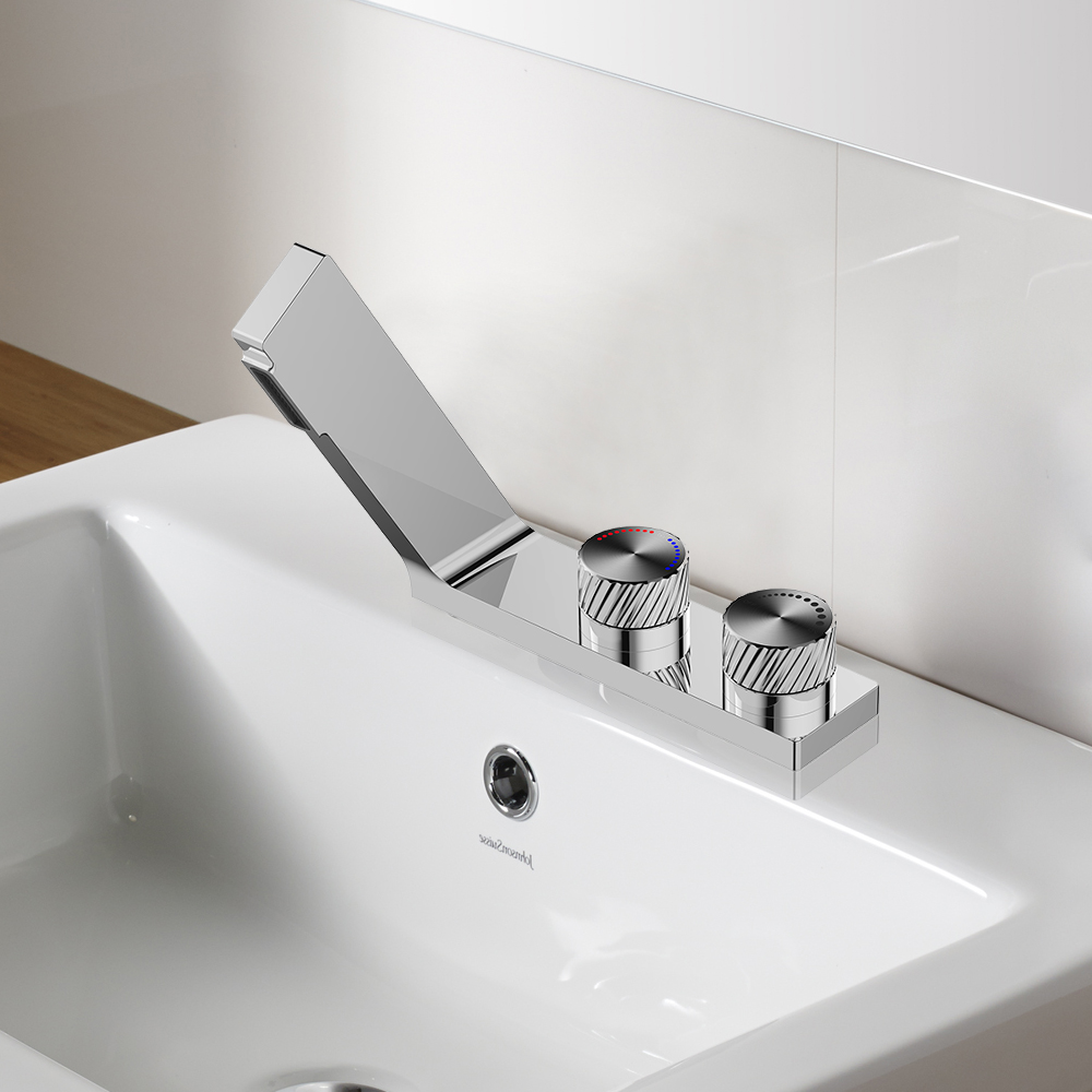 

L-Shaped Dual Knobs Bathroom Sink Faucet Solid Brass