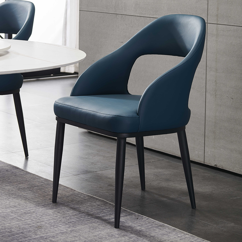 Blue Modern Faux Leather Upholstered Dining Chair with Solid Wood Legs Set of 2