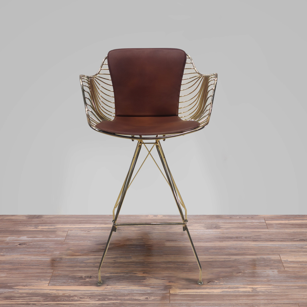Image of 43" Modern Brown PU Leather Full Back Bar Stool with Carbon Steel Frame