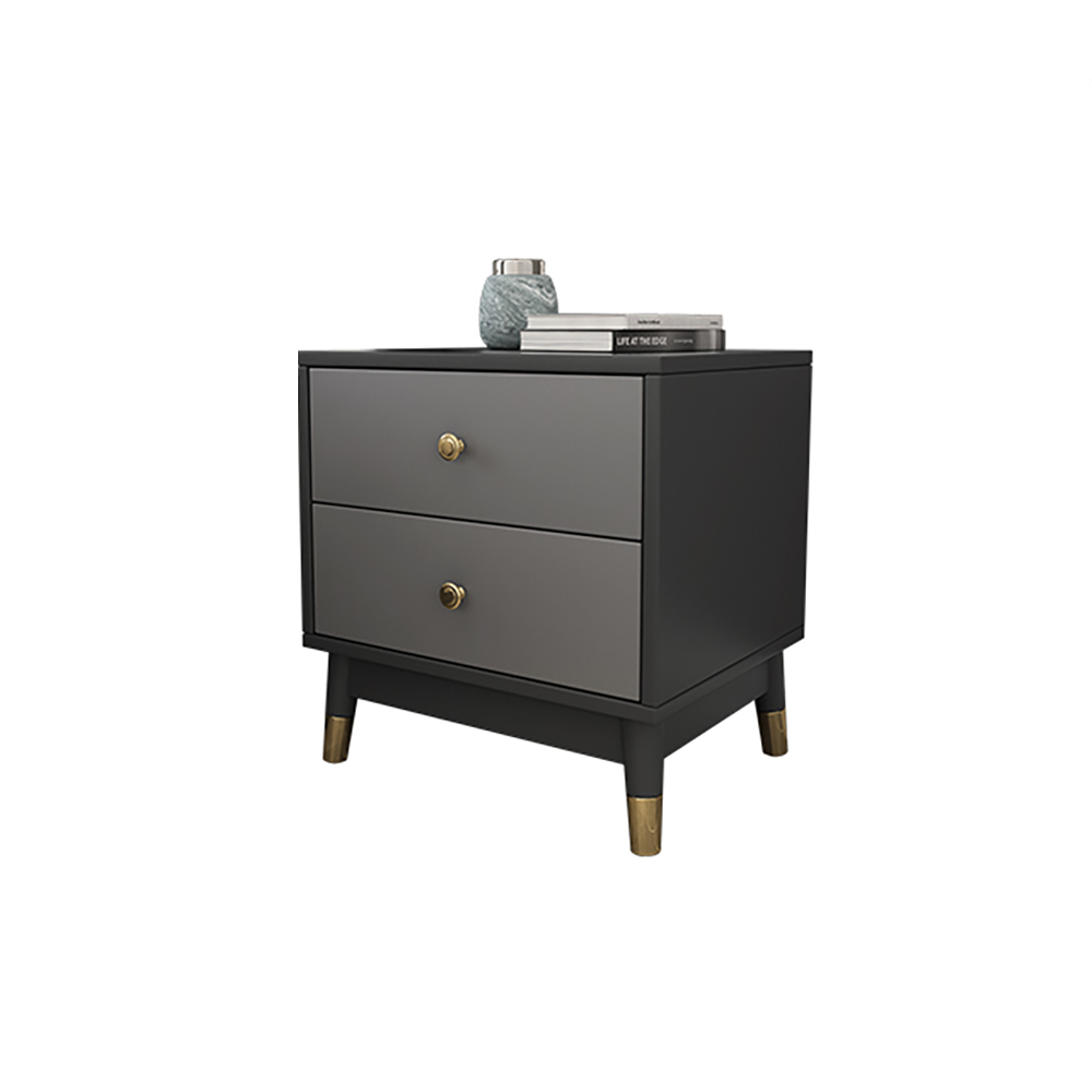 Modern Nightstand with 2 Drawers in Gray with Metal Legs