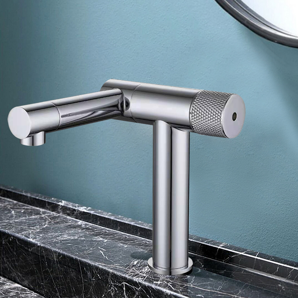 

Chrome Single Hole Bathroom Sink Faucet Solid Brass Swirling
