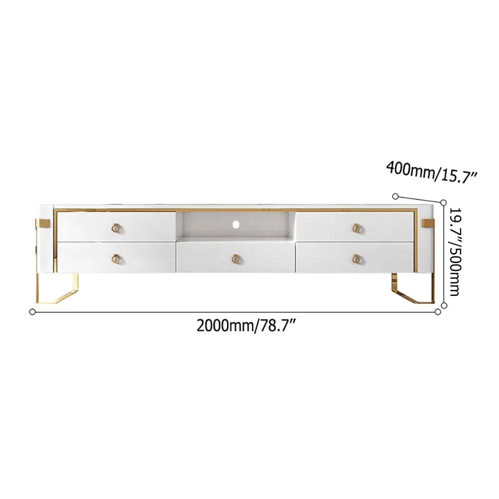 White TV Stand Modern Gold TV Console with Storage Media Cabinet for TVs Up to 78 Inches