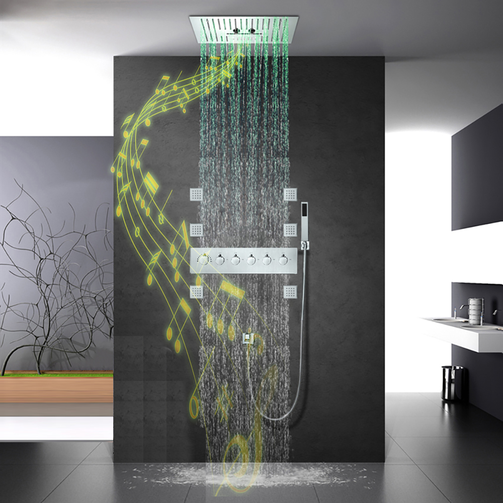 

Wall-Mounted 16" Shower System Rainfall 5 Functions Thermostatic
