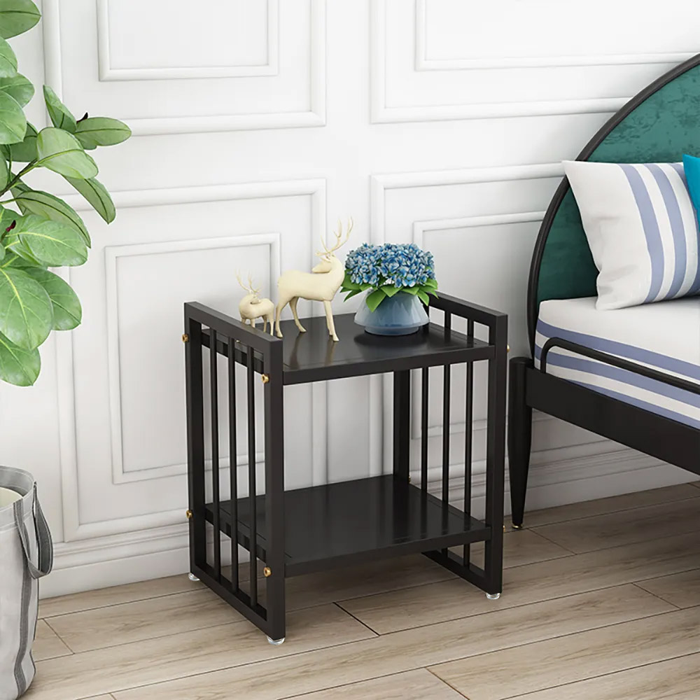 

Black Nordic Nightstand Metal Side Table with 2 Shelves 20" in Height