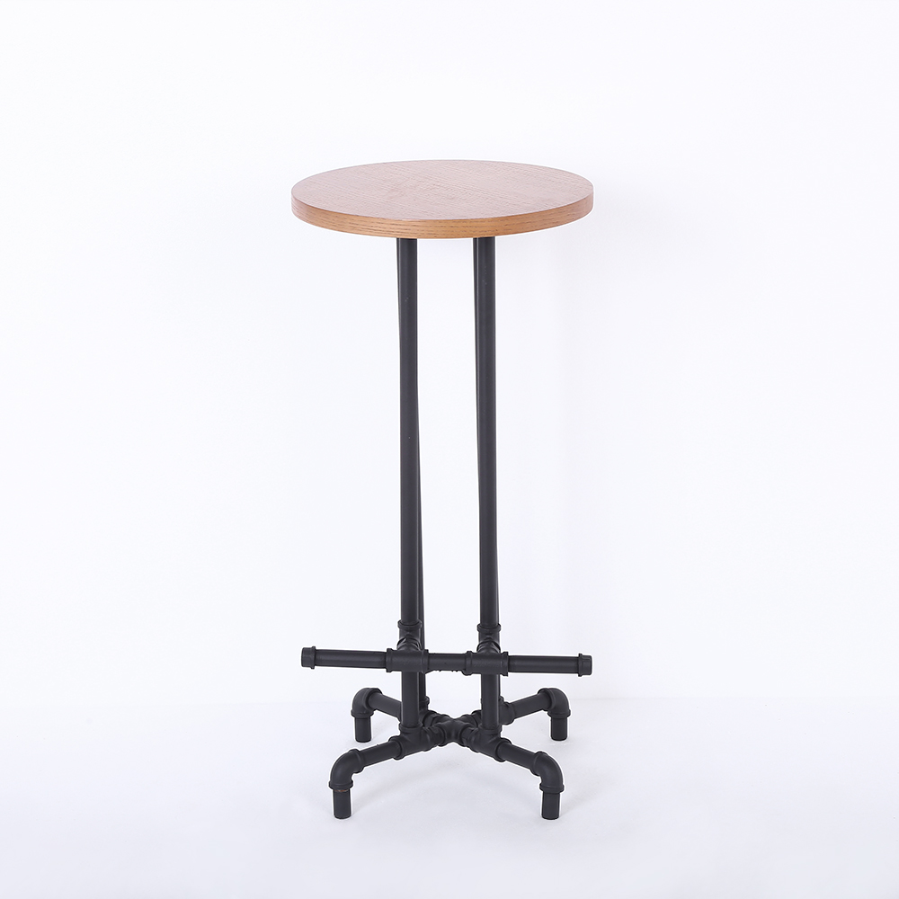 Industrial Bar Stool Bar Height Solid Wood with Footrest in Black Finsh