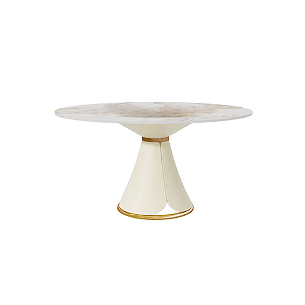 White Round Dining Table Golden Stainless Steel Frame