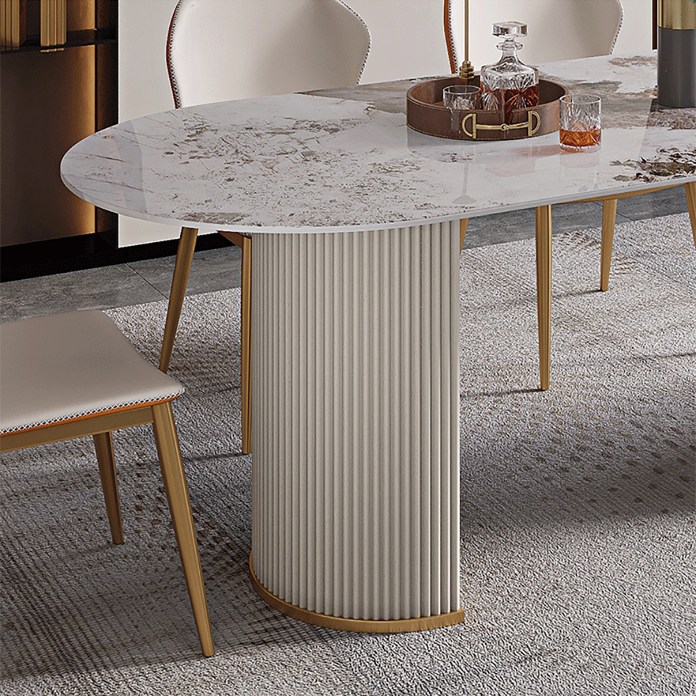 Table de salle à manger ovale moderne en marbre de 78,7 po en acier inoxydable