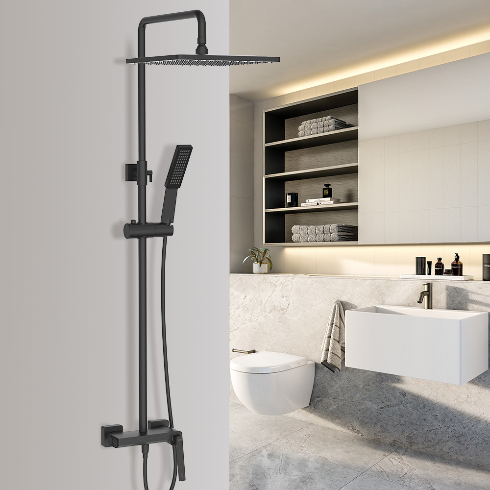 200mm Exposed Wall-Mount Square Rain Shower Set 3-Function with Hand Shower