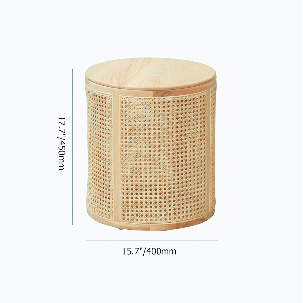 Japandi Round End Table with Storage Rattan Side Table - Living Room ...