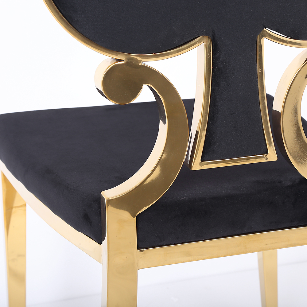 Modern Velvet Dining Chair Set of 2 in Black with Golden Legs  Poker Style