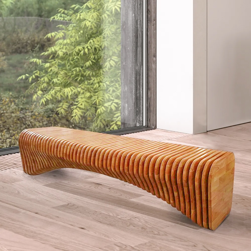 Surface linéaire verticale incurvée en bois naturel moderne de banc de couloir