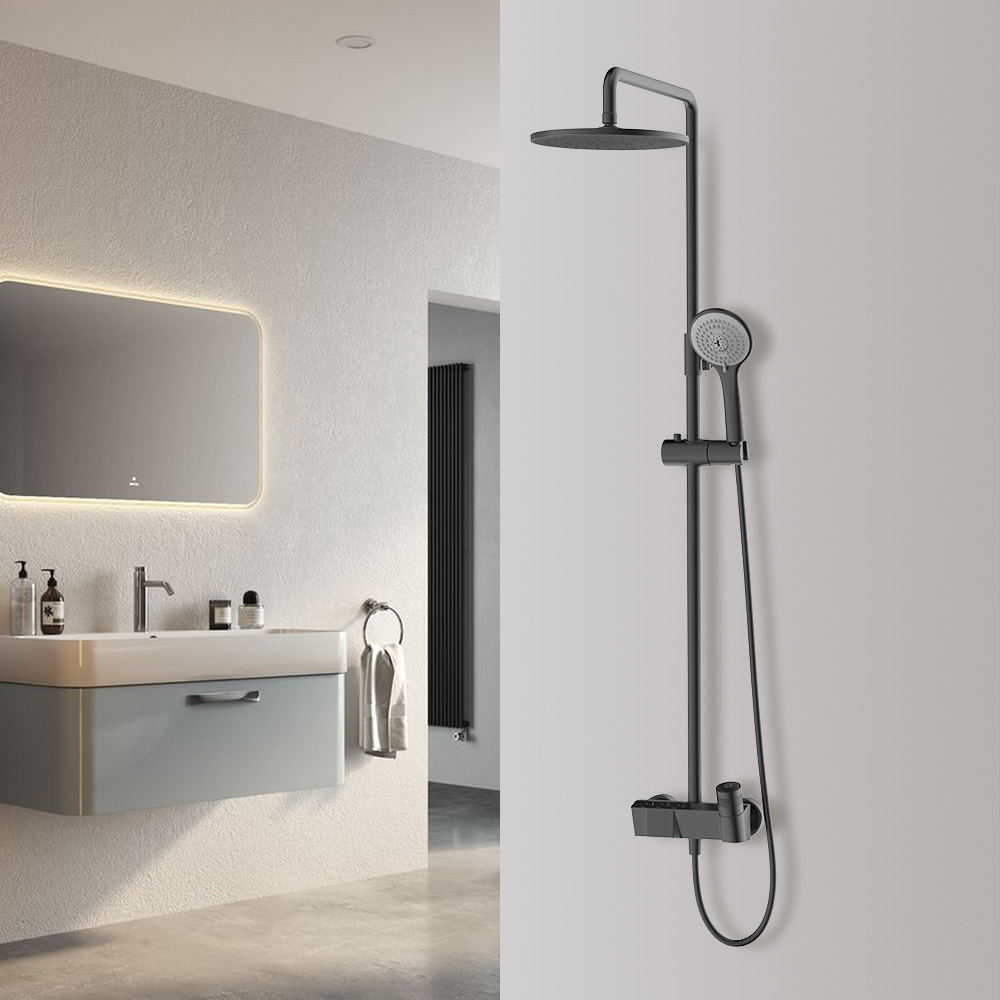 

8" Exposed Wall-Mount Round Rain Shower System 3-function with Hand Shower