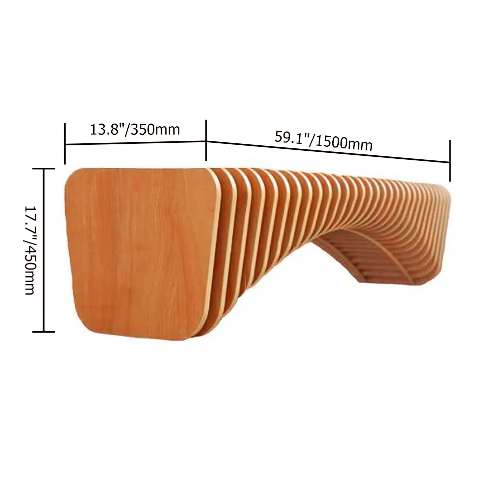 Modern Natural Wooden Curved Hallway Bench Seat Vertical Linear Surface